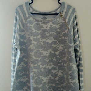 Lane Bryant Gray Lace Front Striped Shirt